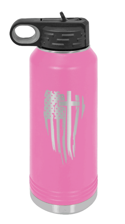 Cross Flag - 32oz Water Bottle Laser Engraved- Pink