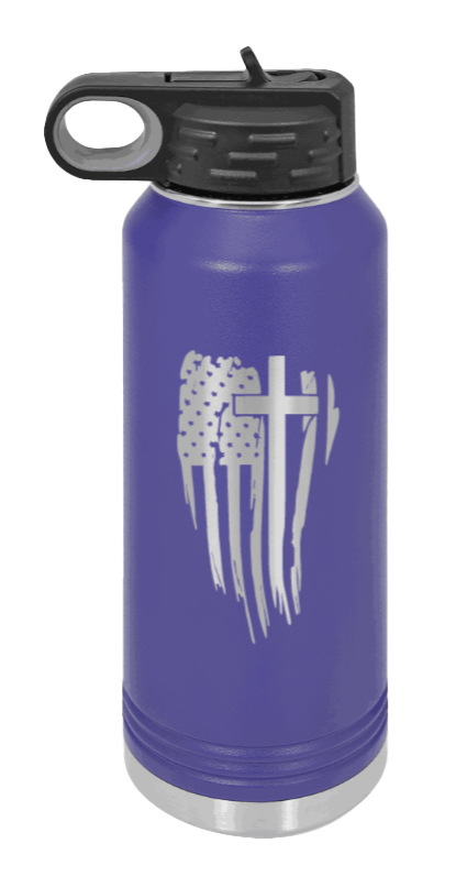 Cross Flag - 32oz Water Bottle Laser Engraved- Purple
