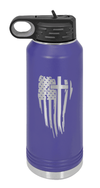 Cross Flag - 32oz Water Bottle Laser Engraved- Purple