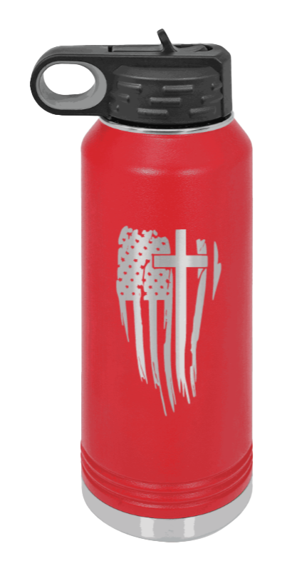 Cross Flag - 32oz Water Bottle Laser Engraved- Red