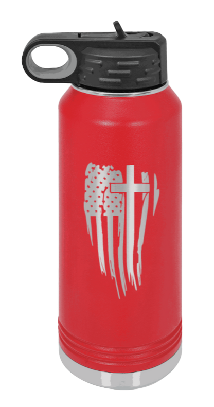 Cross Flag - 32oz Water Bottle Laser Engraved- Red