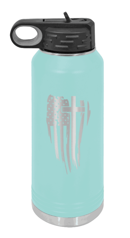 Cross Flag - 32oz Water Bottle Laser Engraved- Teal