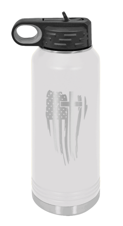 Cross Flag - 32oz Water Bottle Laser Engraved- White