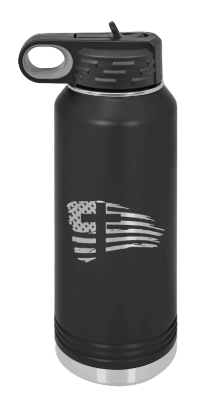 Cross Flag 2 - 32oz Water Bottle Laser Engraved- Black