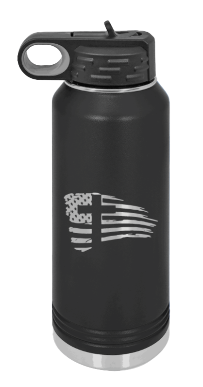 Cross Flag 2 - 32oz Water Bottle Laser Engraved- Black