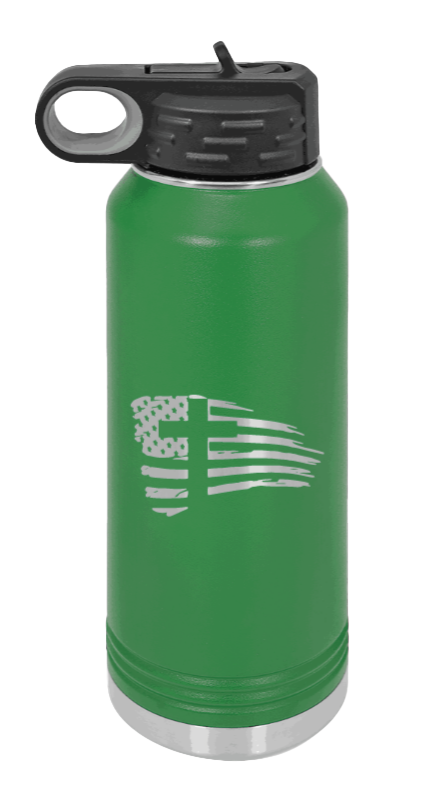 Cross Flag 2 - 32oz Water Bottle Laser Engraved- Green