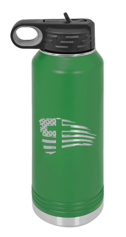 Cross Flag 2 - 32oz Water Bottle Laser Engraved- Green