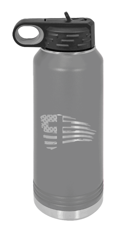 Cross Flag 2 - 32oz Water Bottle Laser Engraved- Dark Grey