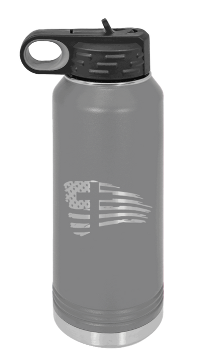Cross Flag 2 - 32oz Water Bottle Laser Engraved- Dark Grey
