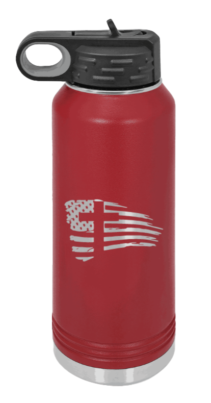 Cross Flag 2 - 32oz Water Bottle Laser Engraved- Maroon