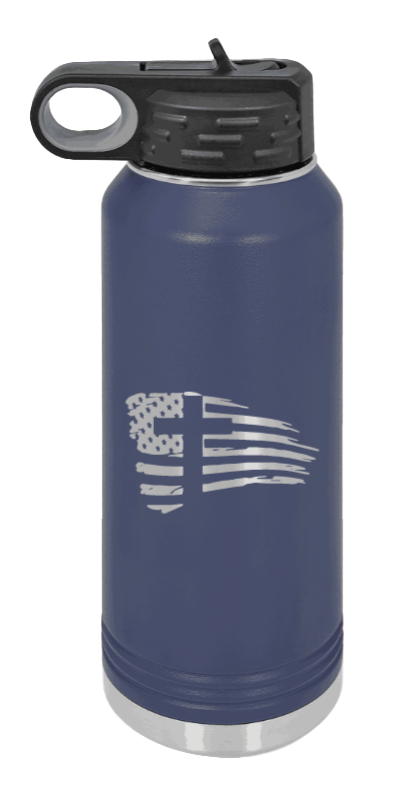 Cross Flag 2 - 32oz Water Bottle Laser Engraved- Navy