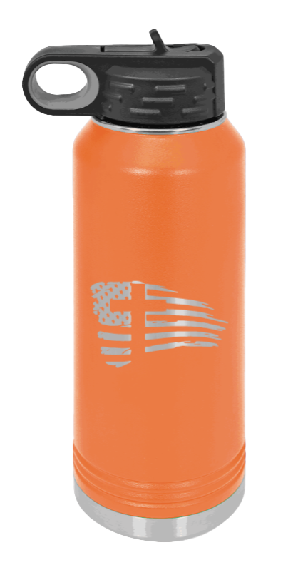 Cross Flag 2 - 32oz Water Bottle Laser Engraved- Orange