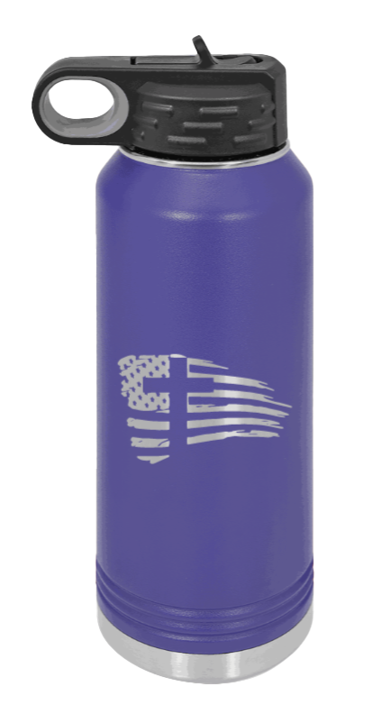 Cross Flag 2 - 32oz Water Bottle Laser Engraved- Purple