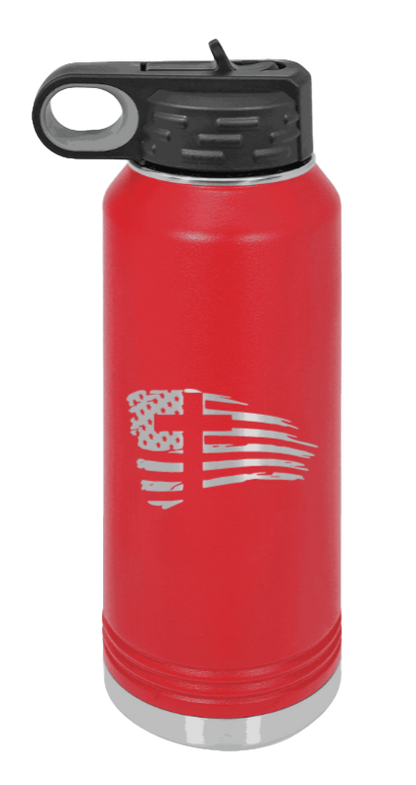 Cross Flag 2 - 32oz Water Bottle Laser Engraved- Red