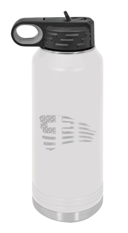 Cross Flag 2 - 32oz Water Bottle Laser Engraved- White