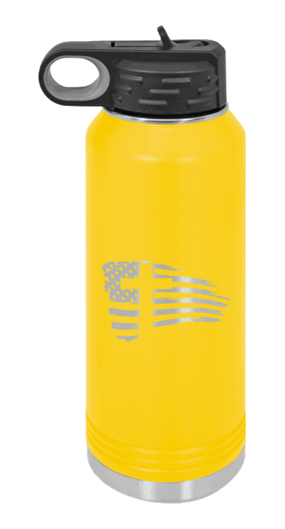 Cross Flag 2 - 32oz Water Bottle Laser Engraved- Yellow
