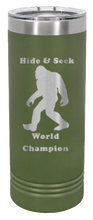 Load image into Gallery viewer, Sasquatch Hide and Seek World Champion Laser Engraved Skinny Tumbler (Etched)
