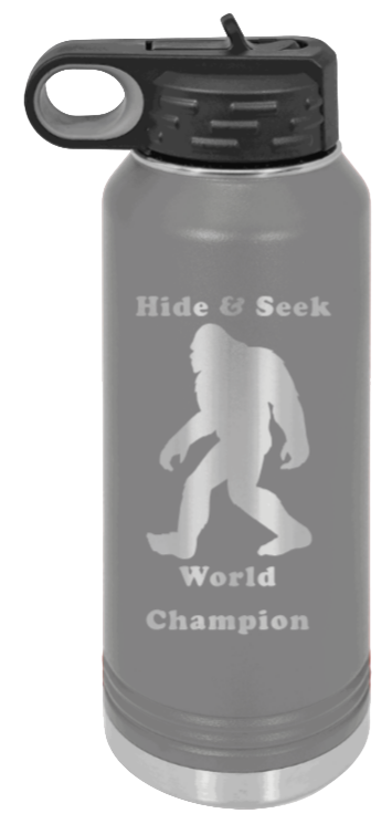 Hide and Seek Champion - 32oz Water Bottle Laser Engraved- Dark Grey