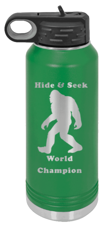 Hide and Seek Champion - 32oz Water Bottle Laser Engraved- Green