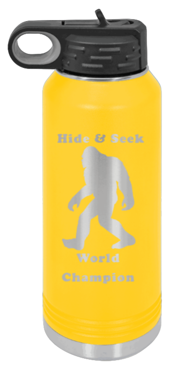 Hide and Seek Champion - 32oz Water Bottle Laser Engraved- Yellow