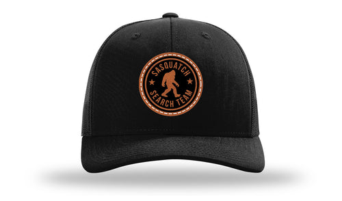 Richarson 112 Black Hat with 'Girl Dad' text Rawhide Leather Patch Hat with White stitching.