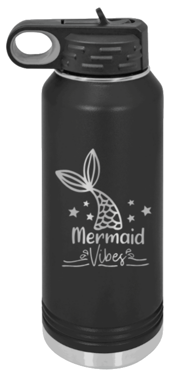 Mermaid - 32oz Water Bottle Laser Engraved- Black