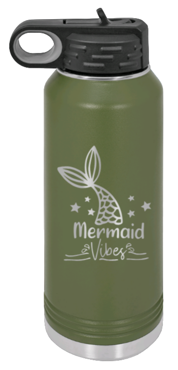 Mermaid - 32oz Water Bottle Laser Engraved- Olive