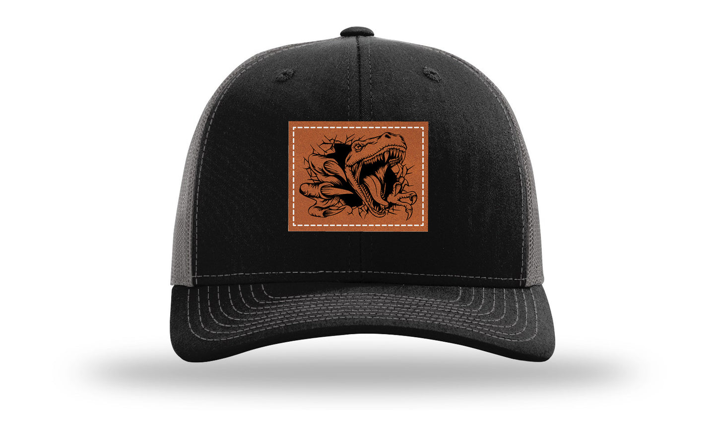 Dino T-Rex  Leather Patch Richardson 112 Hat-Black / Charcoal