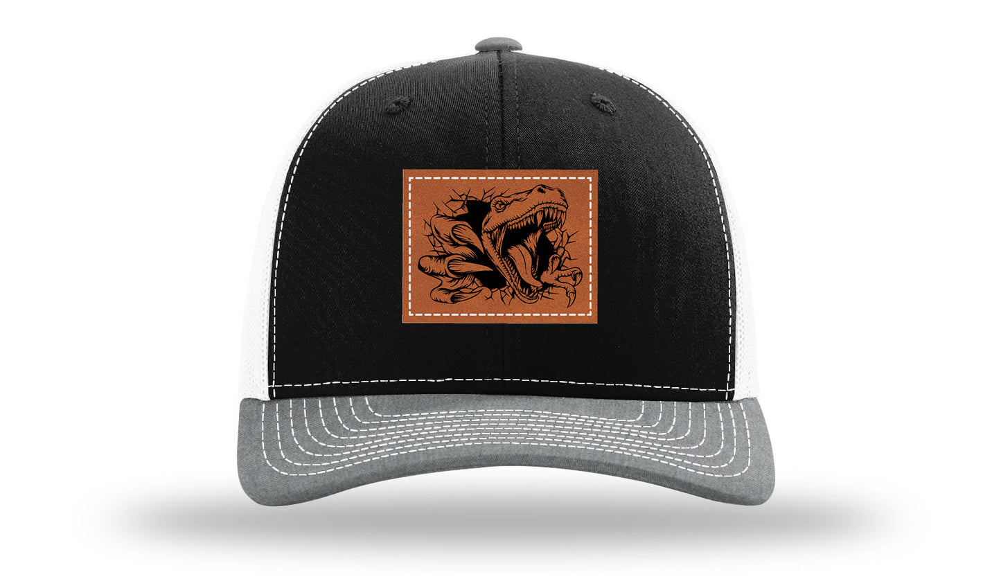 Dino T-Rex  Leather Patch Richardson 112 Hat-Black / White / Heather Grey
