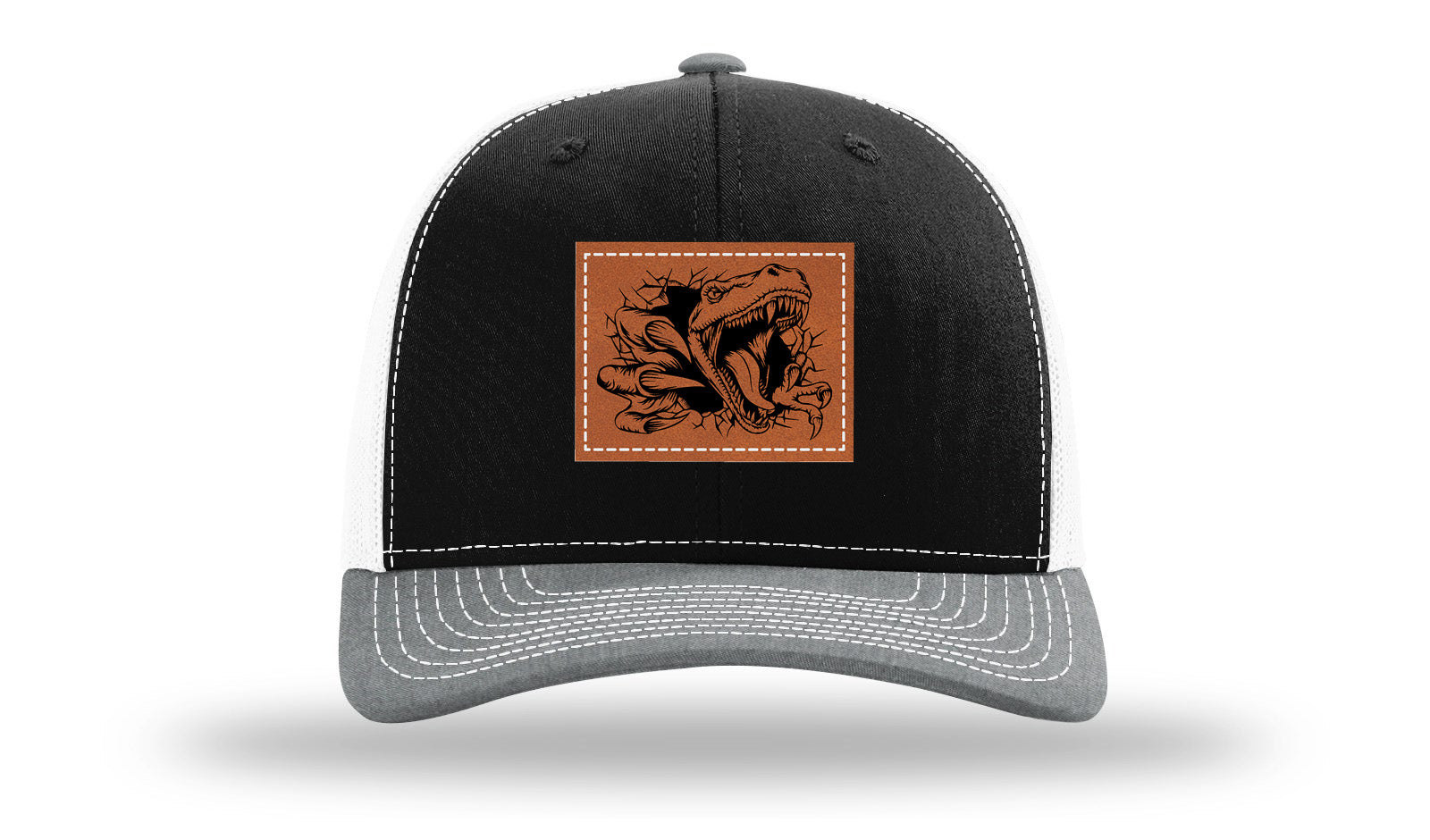 Dino T-Rex  Leather Patch Richardson 112 Hat-Black / White / Heather Grey