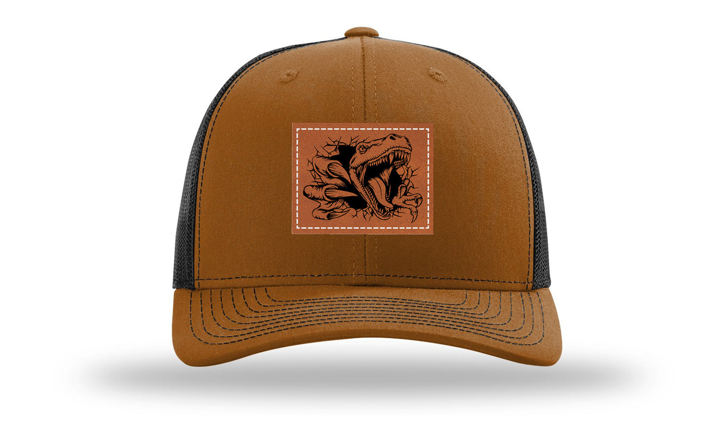 Dino T-Rex  Leather Patch Richardson 112 Hat-Caramel / Black