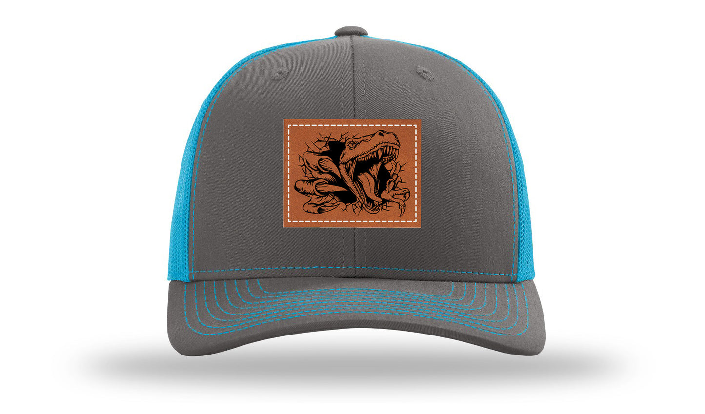 Dino T-Rex  Leather Patch Richardson 112 Hat-Charcoal / Neon Blue