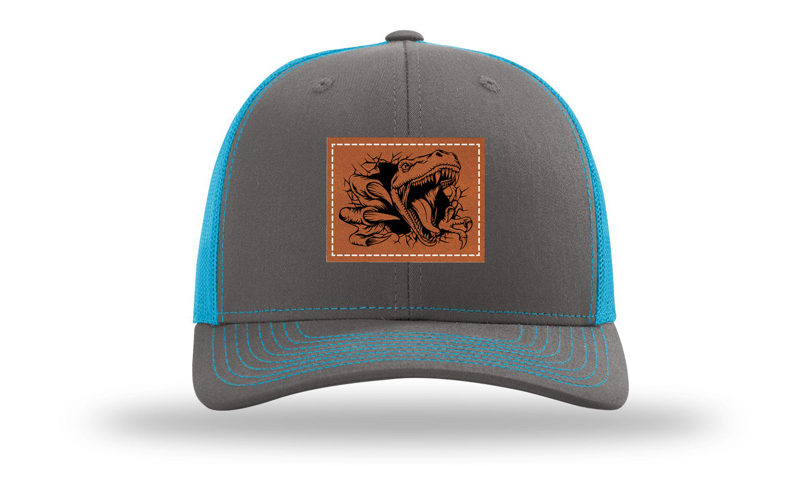Dino T-Rex  Leather Patch Richardson 112 Hat-Charcoal / Neon Blue