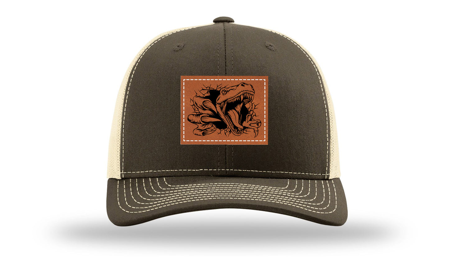 Dino T-Rex  Leather Patch Richardson 112 Hat-Chocolate Chip/  Birch