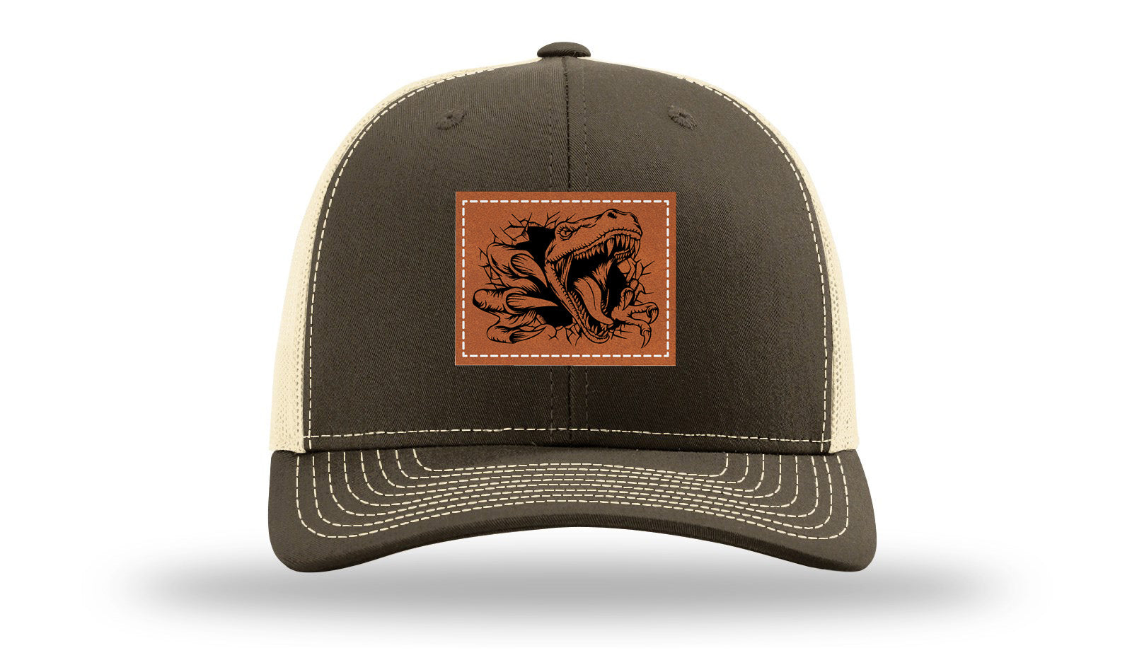 Dino T-Rex  Leather Patch Richardson 112 Hat-Chocolate Chip/  Birch