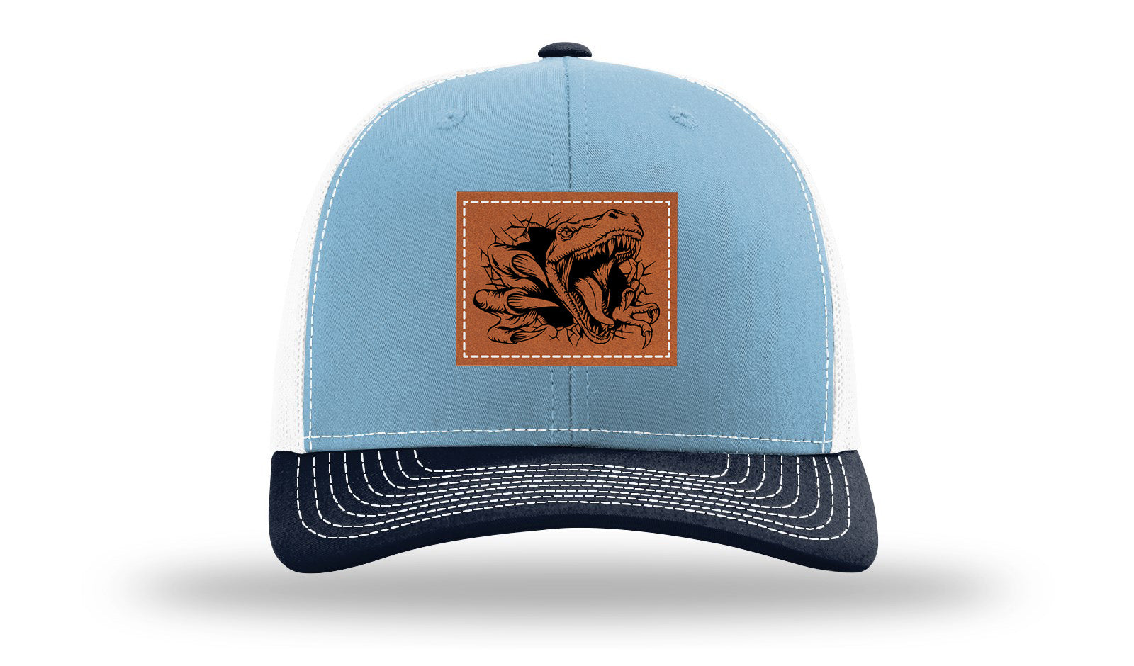 Dino T-Rex  Leather Patch Richardson 112 Hat-Columbia Blue / White / Navy