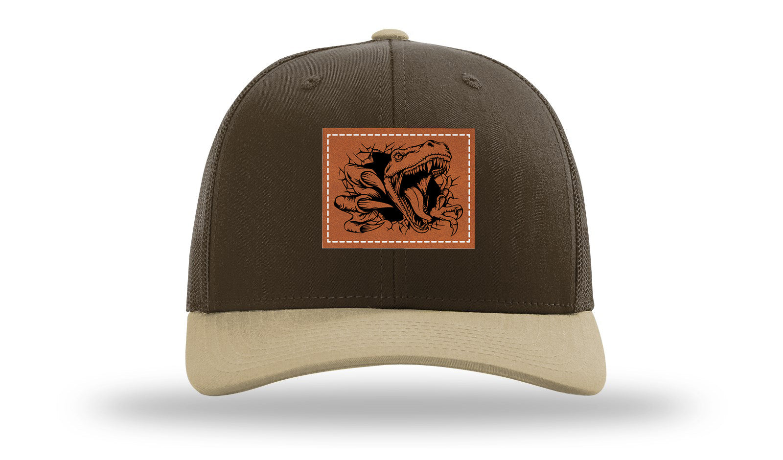 Dino T-Rex  Leather Patch Richardson 112 Hat-Brown / Khaki - CMB