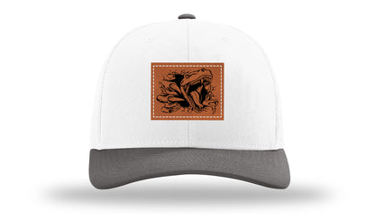 Dino T-Rex  Leather Patch Richardson 112 Hat-White / Charcaol - CMB 