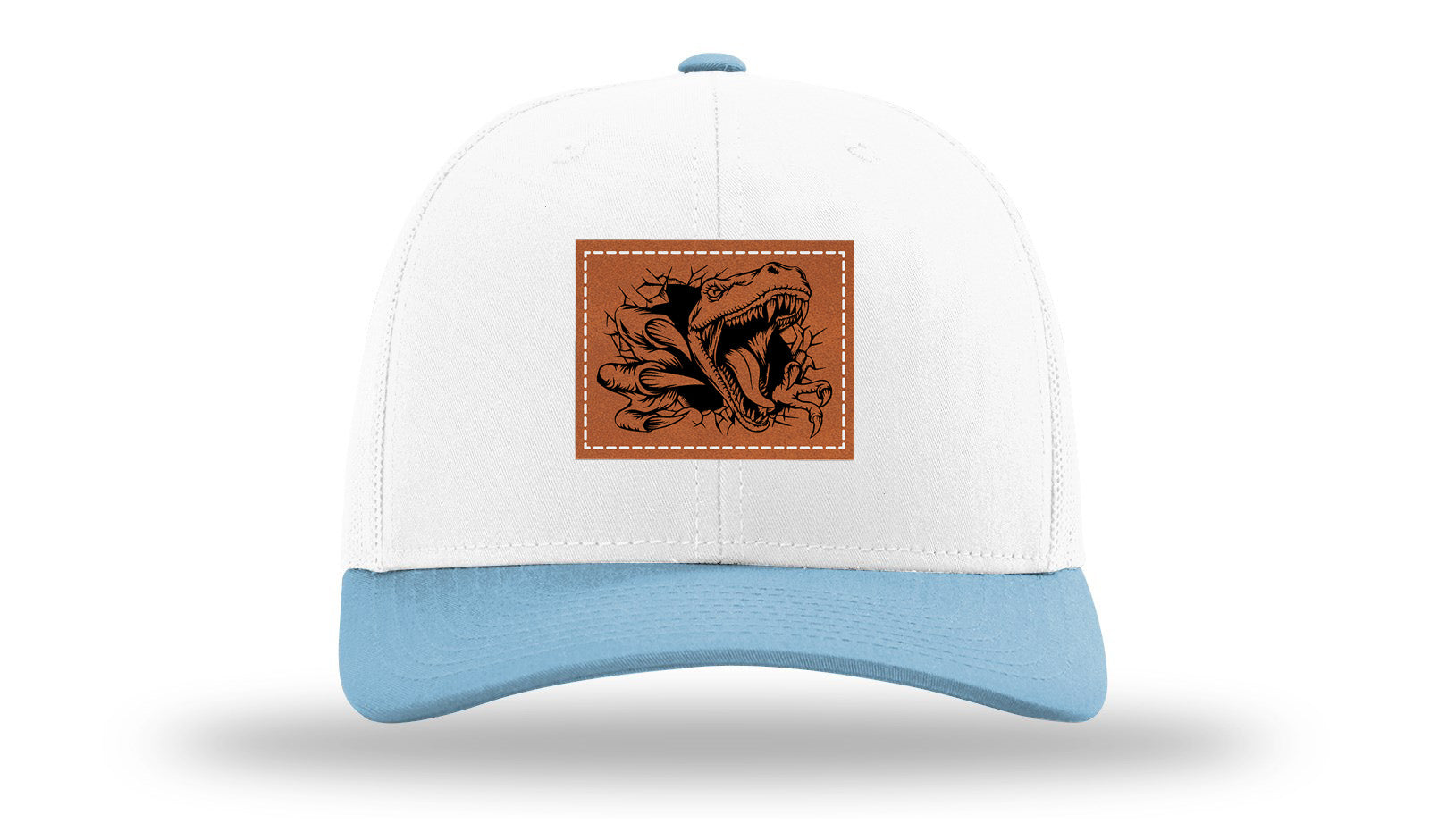 Dino T-Rex  Leather Patch Richardson 112 Hat-White /Columbia Blue - CMB