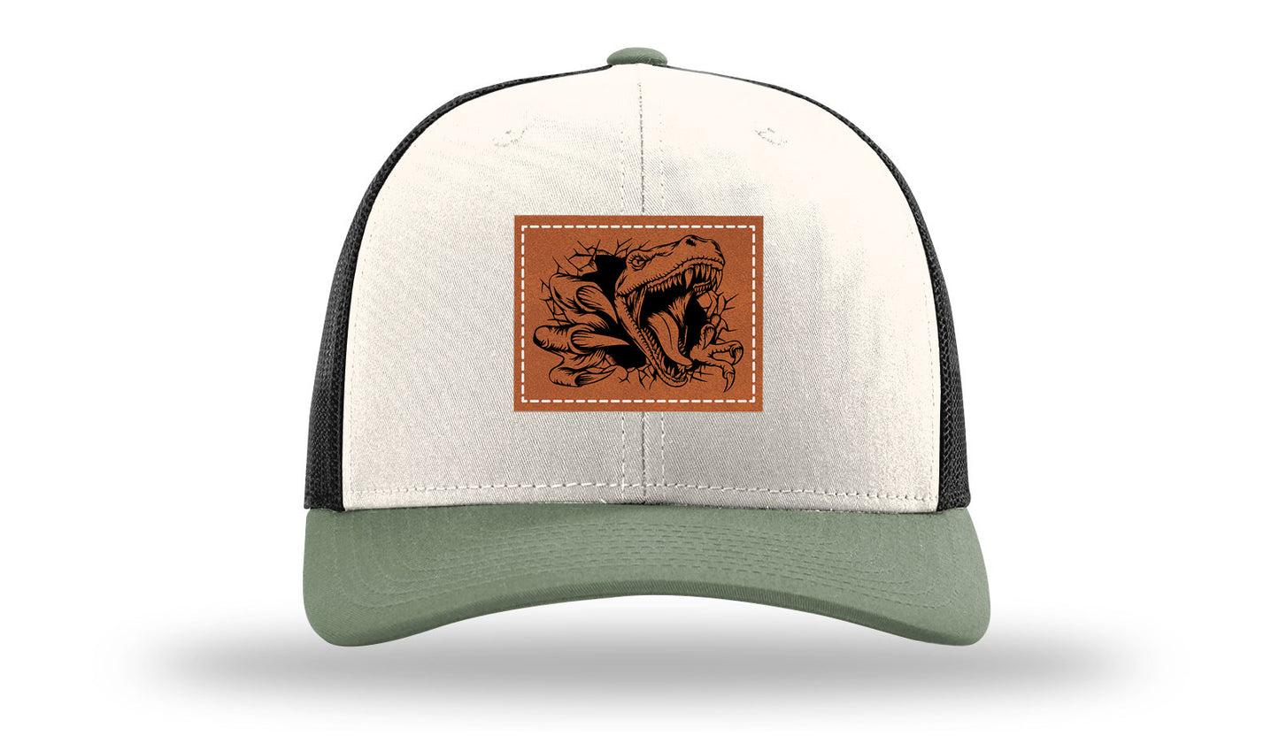 Dino T-Rex  Leather Patch Richardson 112 Hat-Cream / Black / Loden