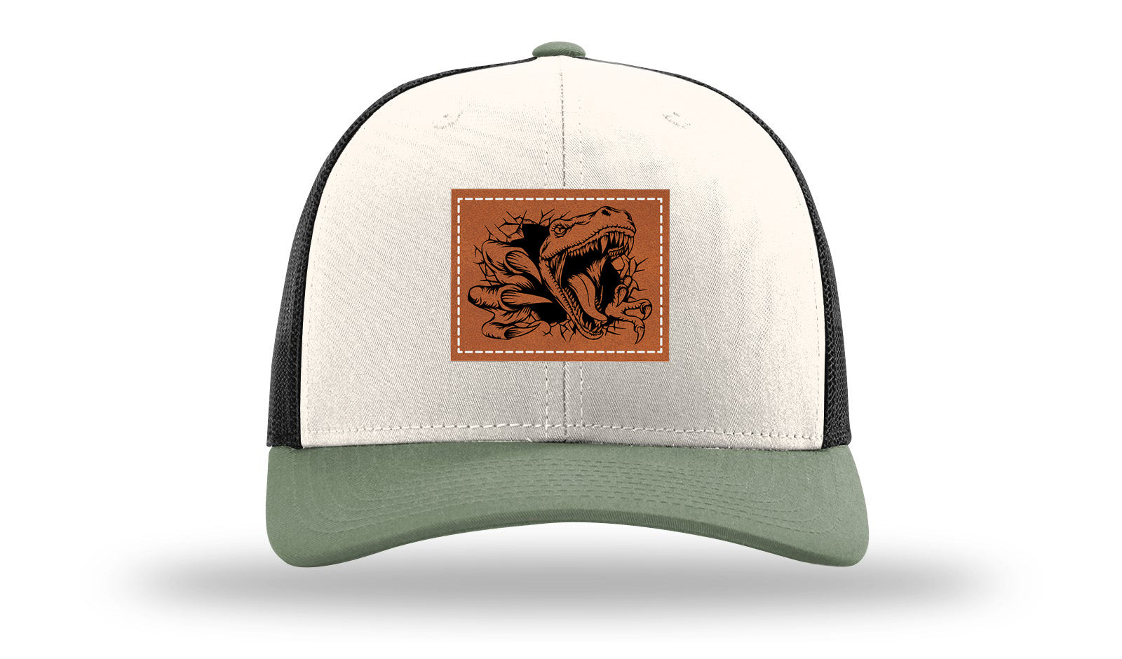 Dino T-Rex  Leather Patch Richardson 112 Hat-Cream / Black / Loden