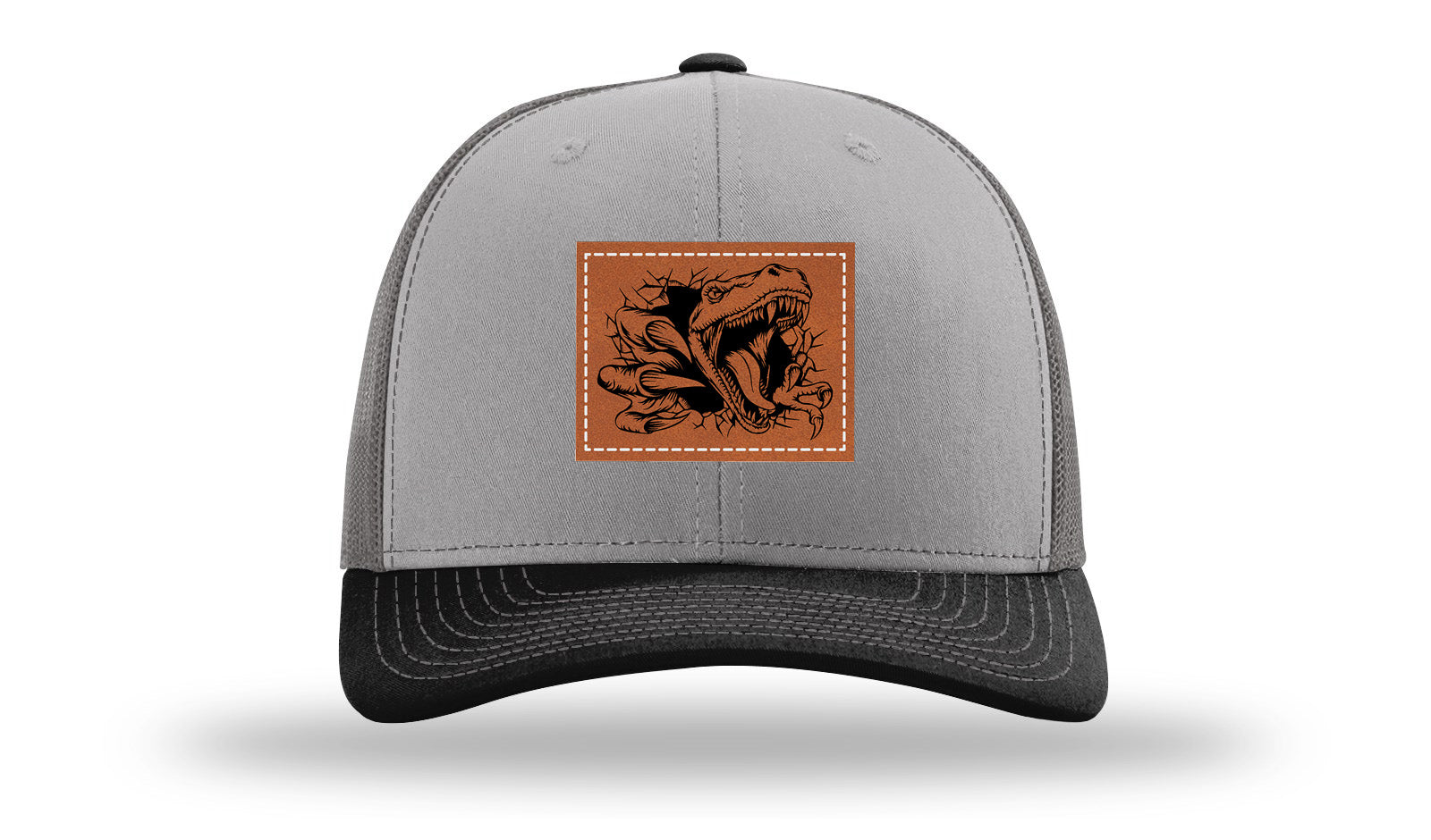 Dino T-Rex  Leather Patch Richardson 112 Hat-Grey / Charcoal / Black