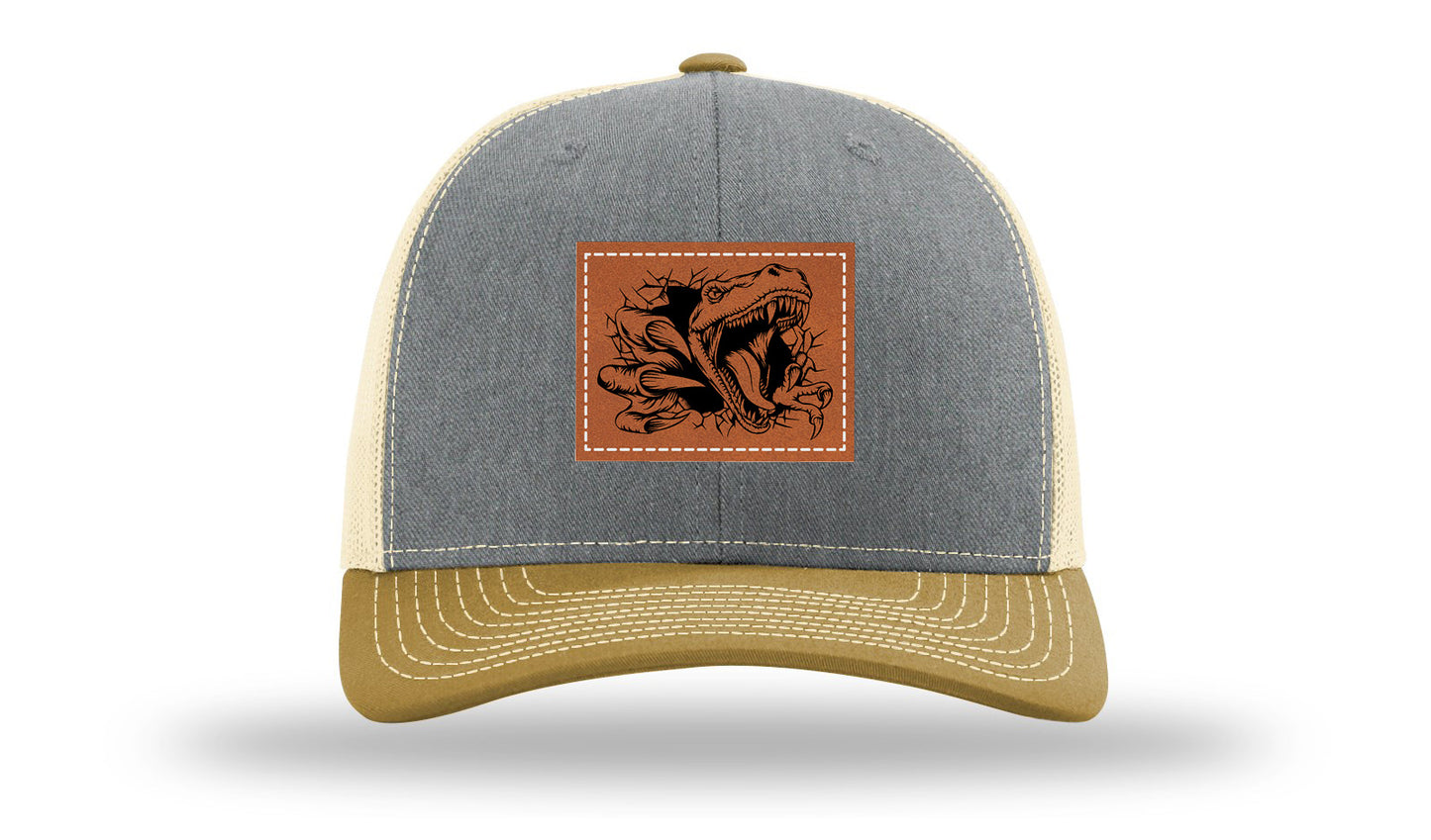 Dino T-Rex  Leather Patch Richardson 112 Hat-Heather Grey / Birch / Amber Gold