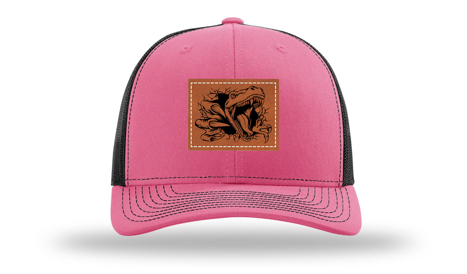 Dino T-Rex  Leather Patch Richardson 112 Hat-Hot Pink / Black