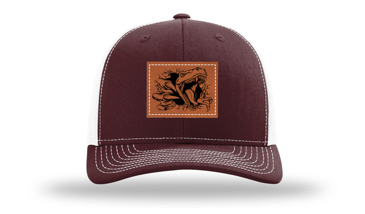 Dino T-Rex  Leather Patch Richardson 112 Hat-Maroon / White