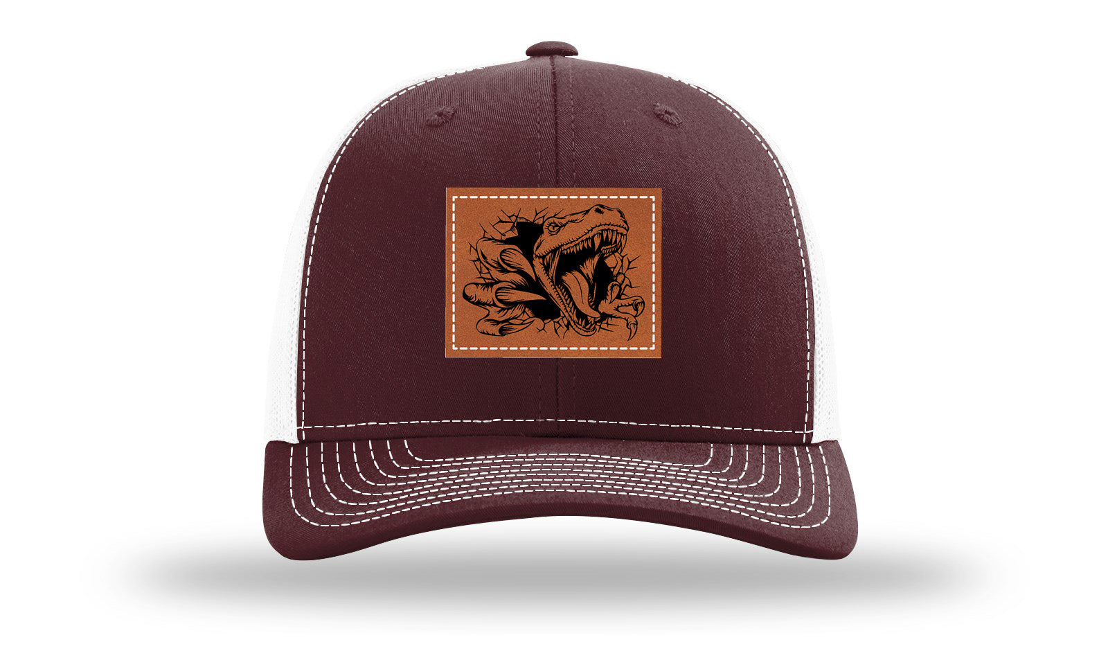 Dino T-Rex  Leather Patch Richardson 112 Hat-Maroon / White