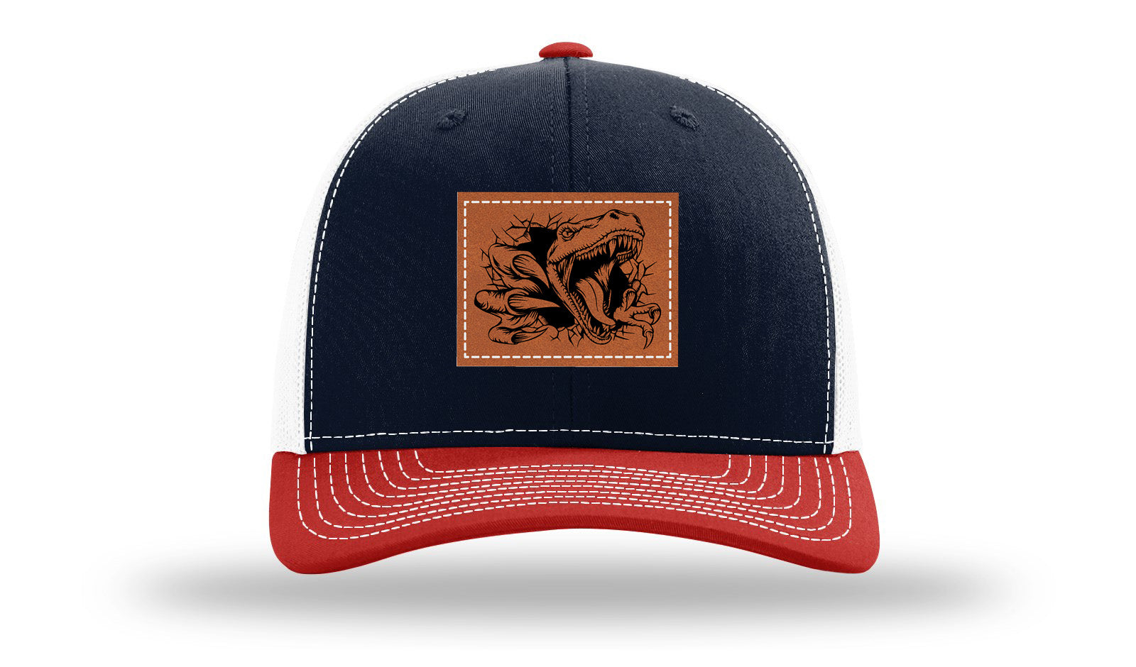 Dino T-Rex  Leather Patch Richardson 112 Hat-Navy / White / Red