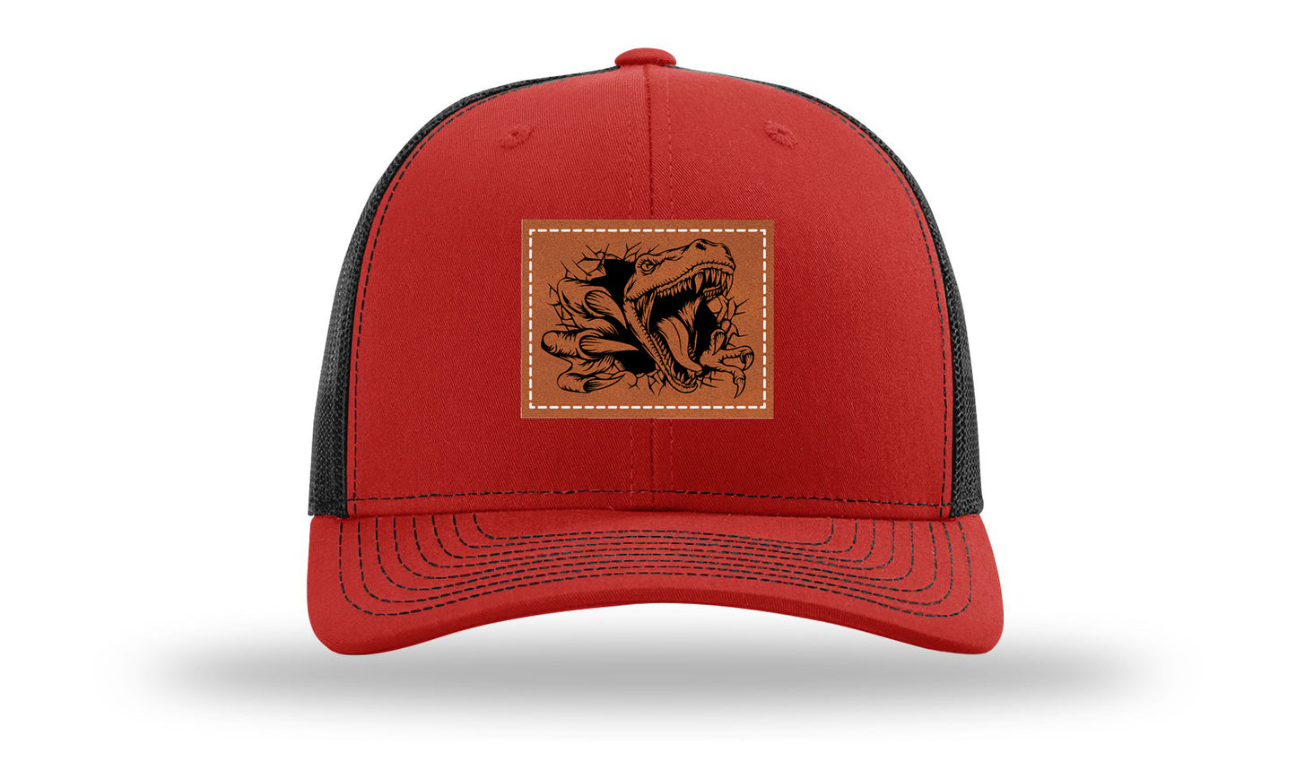 Dino T-Rex  Leather Patch Richardson 112 Hat-Red / Black