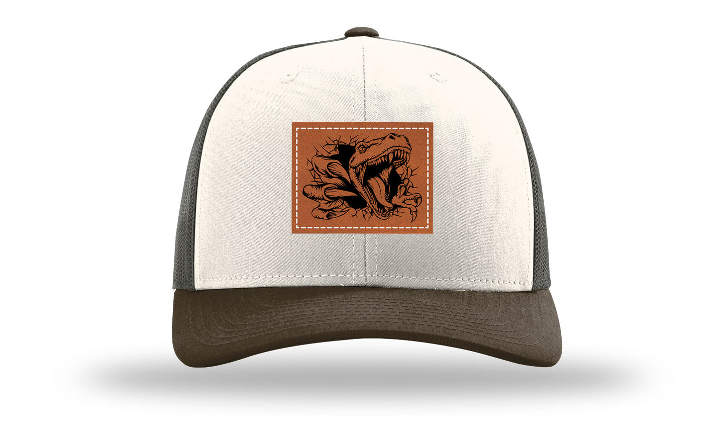Dino T-Rex  Leather Patch Richardson 112 Hat-Cream / Gray Brown / Brown