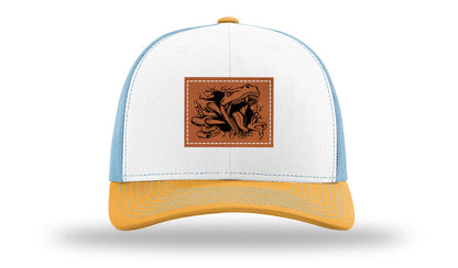 Dino T-Rex  Leather Patch Richardson 112 Hat-White / Columbia Blue / Yellow